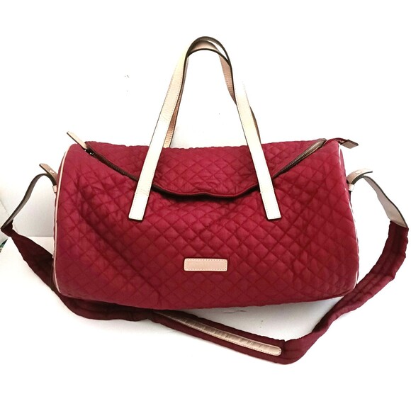 Archer Brighton Chloe Lightweight Quilted Nylon Duffle Bag Maroon / Nat Leather - Picture 1 of 9